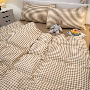 VILZSTUDIOS Beige, mint, blue, rose and mustard check or stripe bedding set with coordinating solid reverse