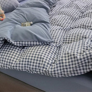 VILZSTUDIOS Beige, mint, blue, rose and mustard check or stripe bedding set with coordinating solid reverse
