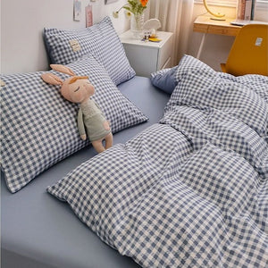 VILZSTUDIOS Beige, mint, blue, rose and mustard check or stripe bedding set with coordinating solid reverse