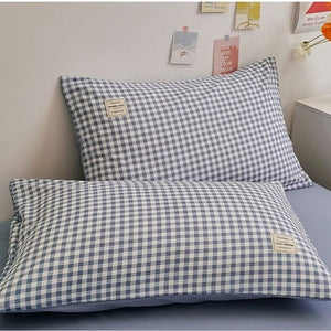 VILZSTUDIOS Beige, mint, blue, rose and mustard check or stripe bedding set with coordinating solid reverse