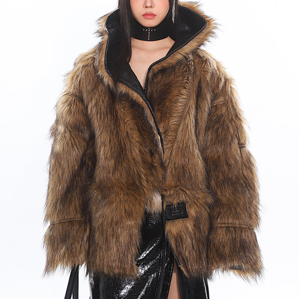 VILZSTUDIOS Reversible fur jacket with vegan leather and fur details