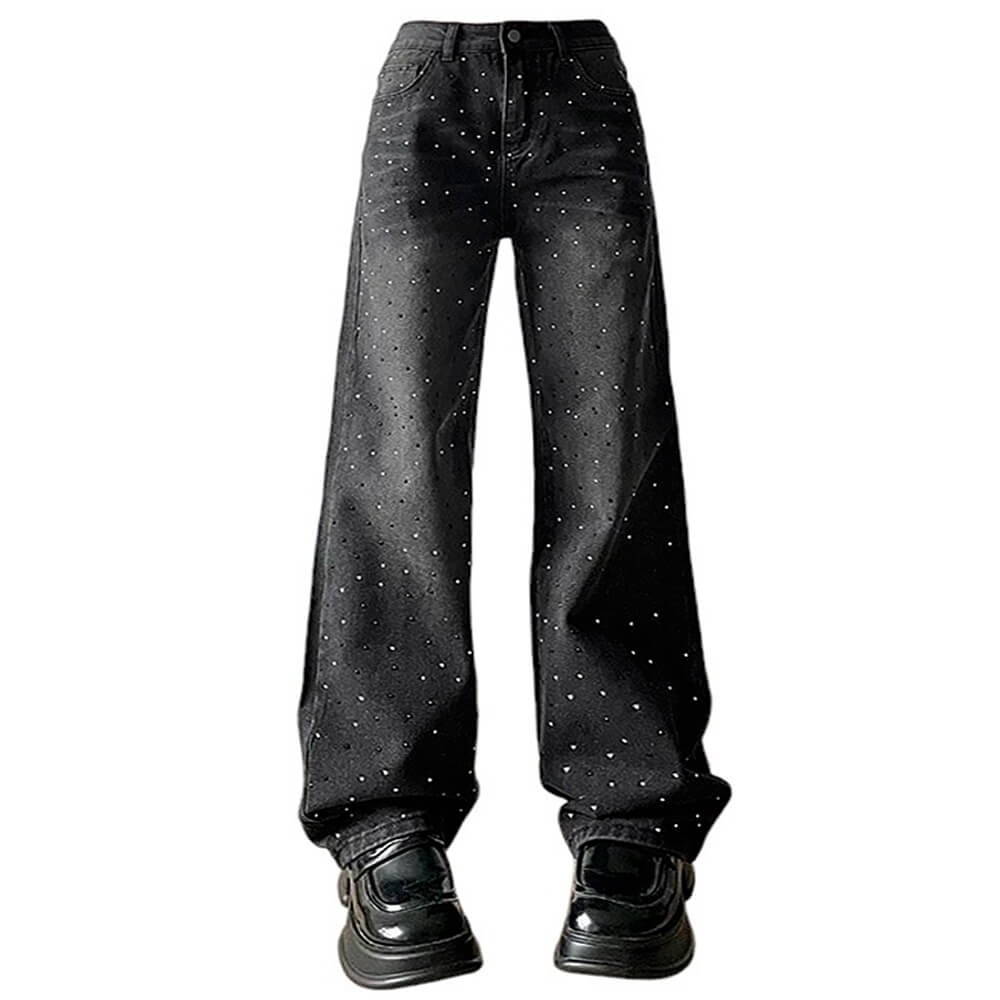 VILZSTUDIOS Rhinestone baggy denim jeans for streetwear fashion