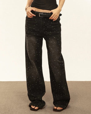 VILZSTUDIOS Rhinestone baggy denim jeans for streetwear fashion