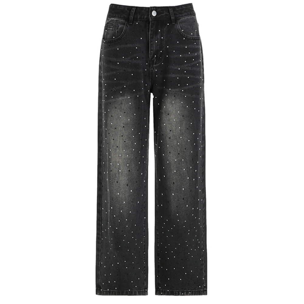 VILZSTUDIOS Rhinestone baggy denim jeans for streetwear fashion
