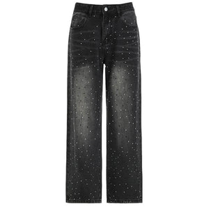 VILZSTUDIOS Rhinestone baggy denim jeans for streetwear fashion