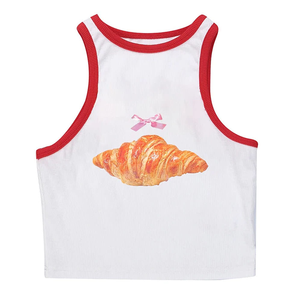 VILZSTUDIOS Ringer top featuring a croissant print design