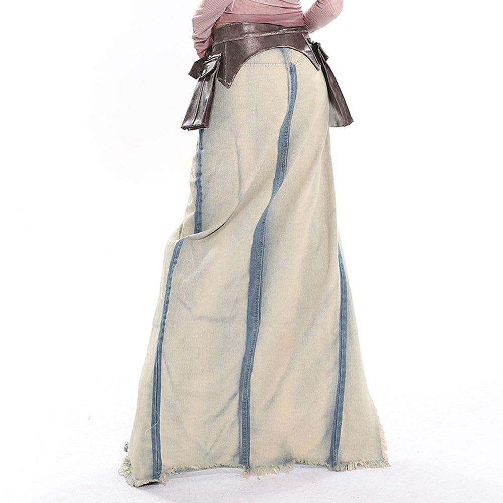 VILZSTUDIOS Denim maxi skirt with ripped design