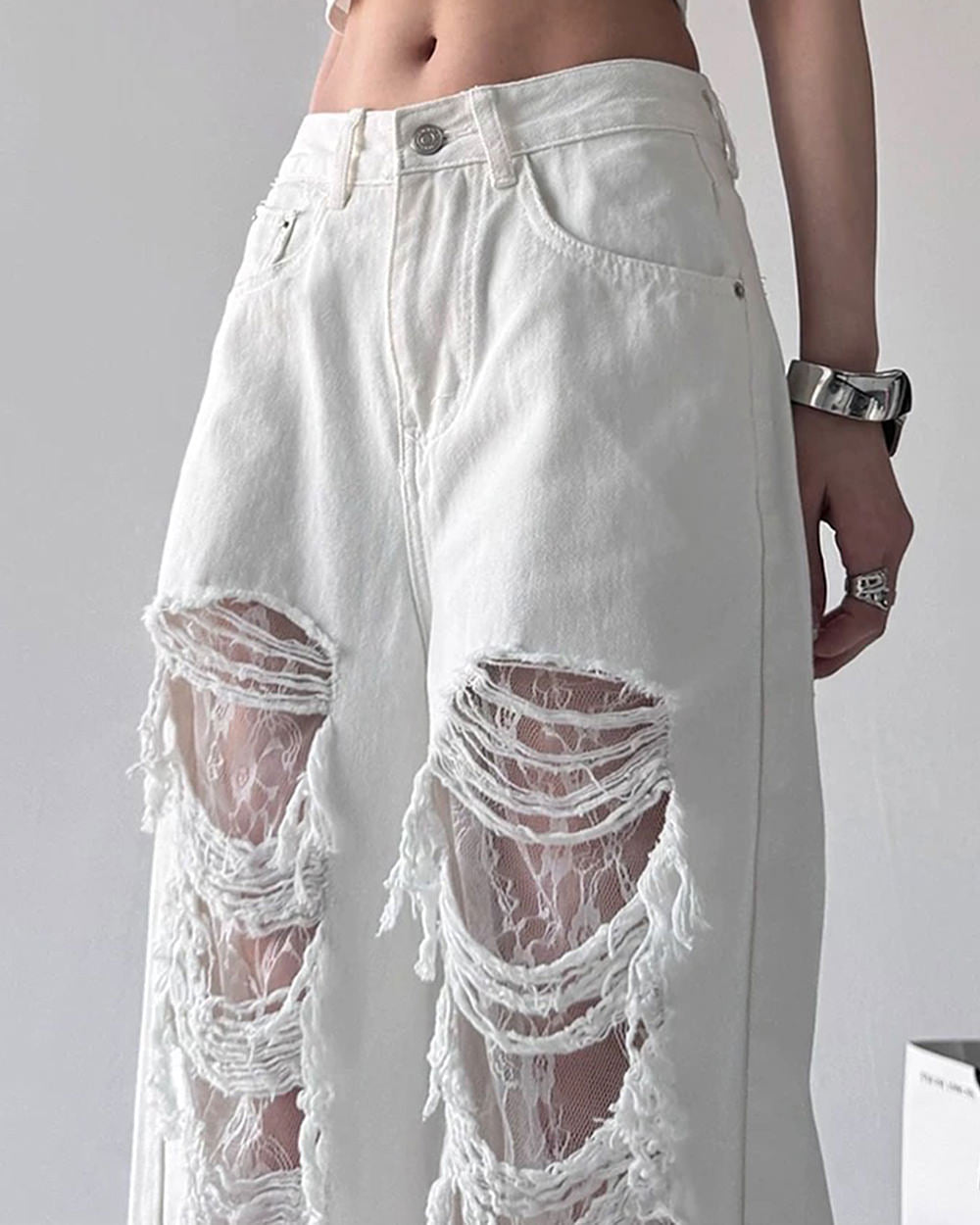 VILZSTUDIOS Ripped lace wide-leg jeans from VILZSTUDIOS