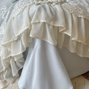VILZSTUDIOS blue, blush pink or wine red rose embroidered bedding set with layered ruffles