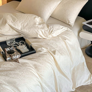 VILZSTUDIOS champagne rose jacquard satin duvet cover set with matching pillowcases