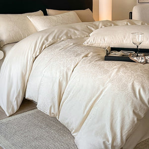 VILZSTUDIOS champagne rose jacquard satin duvet cover set with matching pillowcases