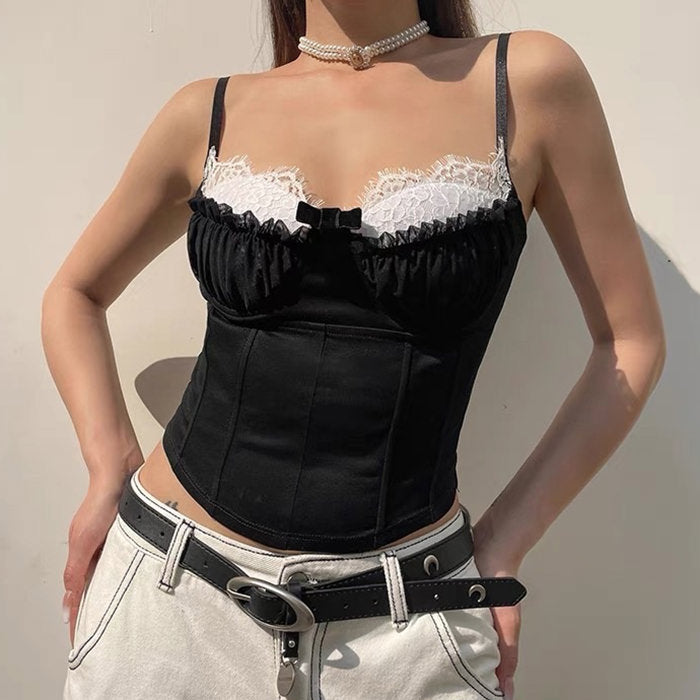 VILZSTUDIOS Stylish ruched lace cami top for streetwear fashion