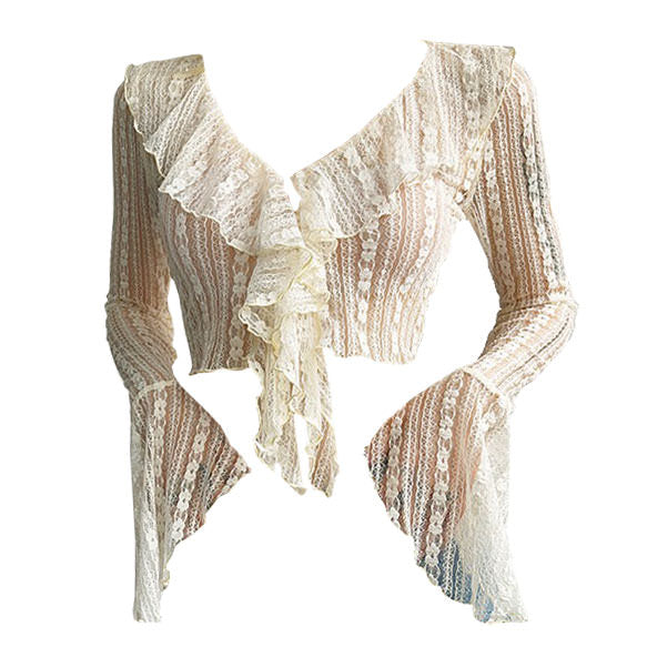 VILZSTUDIOS Stylish ruffled lace top for women's fashion