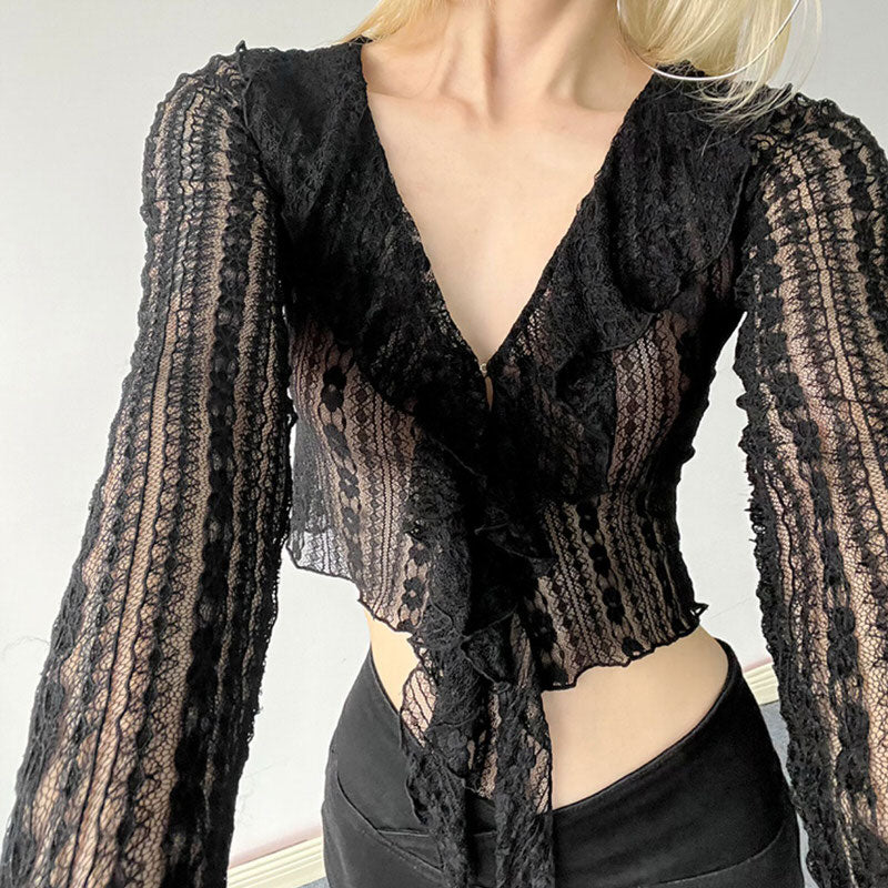 VILZSTUDIOS Stylish ruffled lace top for women's fashion