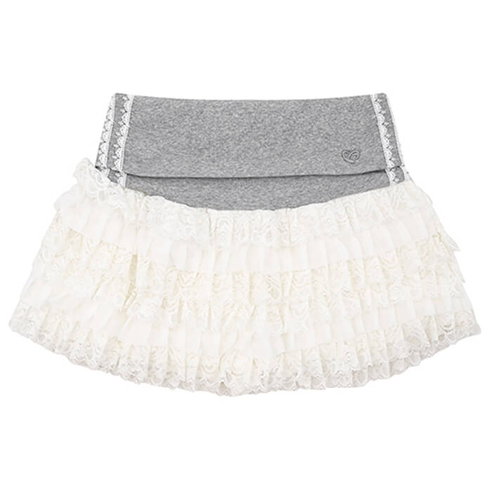 VILZSTUDIOS Stylish ruffled lace mini skirt for women