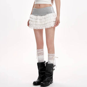 VILZSTUDIOS Stylish ruffled lace mini skirt for women