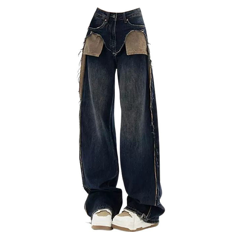 VILZSTUDIOS Wide-leg jeans with contrasting front pockets and frayed details