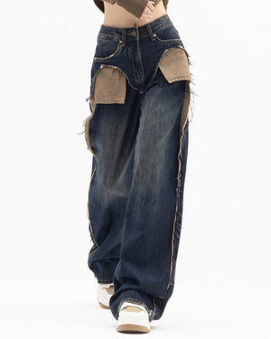 VILZSTUDIOS Wide-leg jeans with contrasting front pockets and frayed details