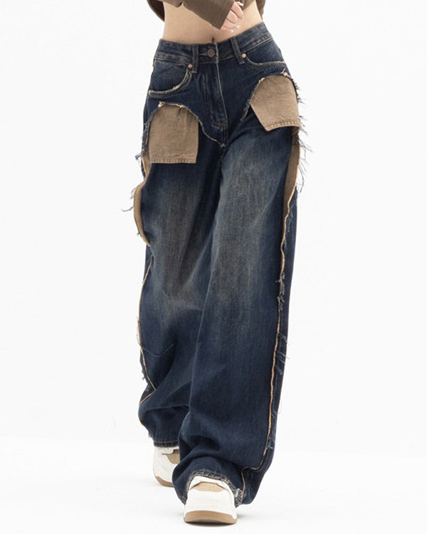 VILZSTUDIOS Wide-leg jeans with contrasting front pockets and frayed details