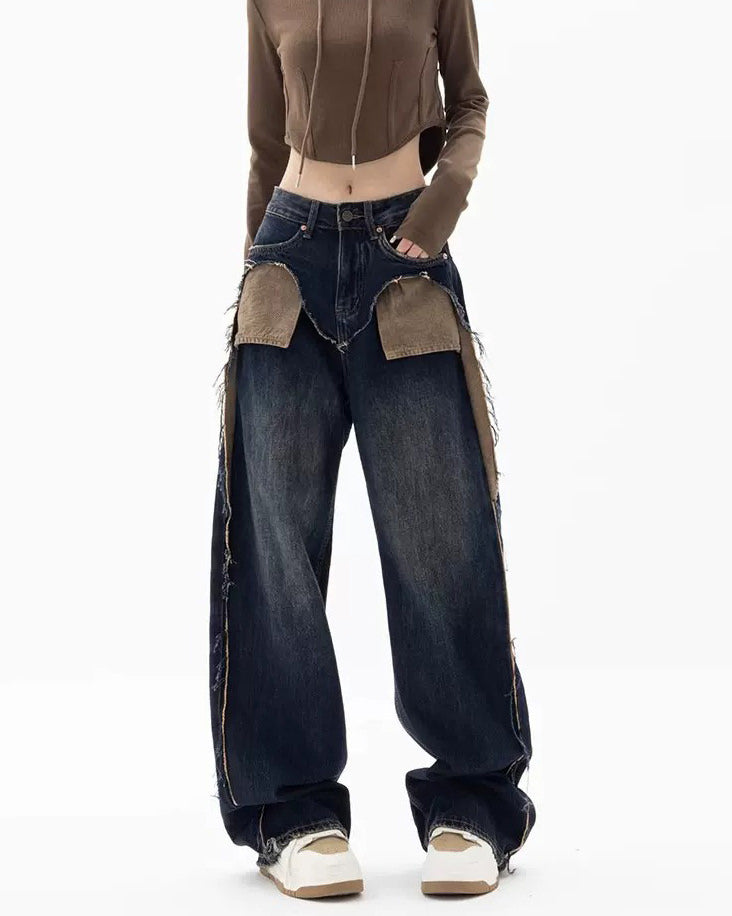 VILZSTUDIOS Wide-leg jeans with contrasting front pockets and frayed details