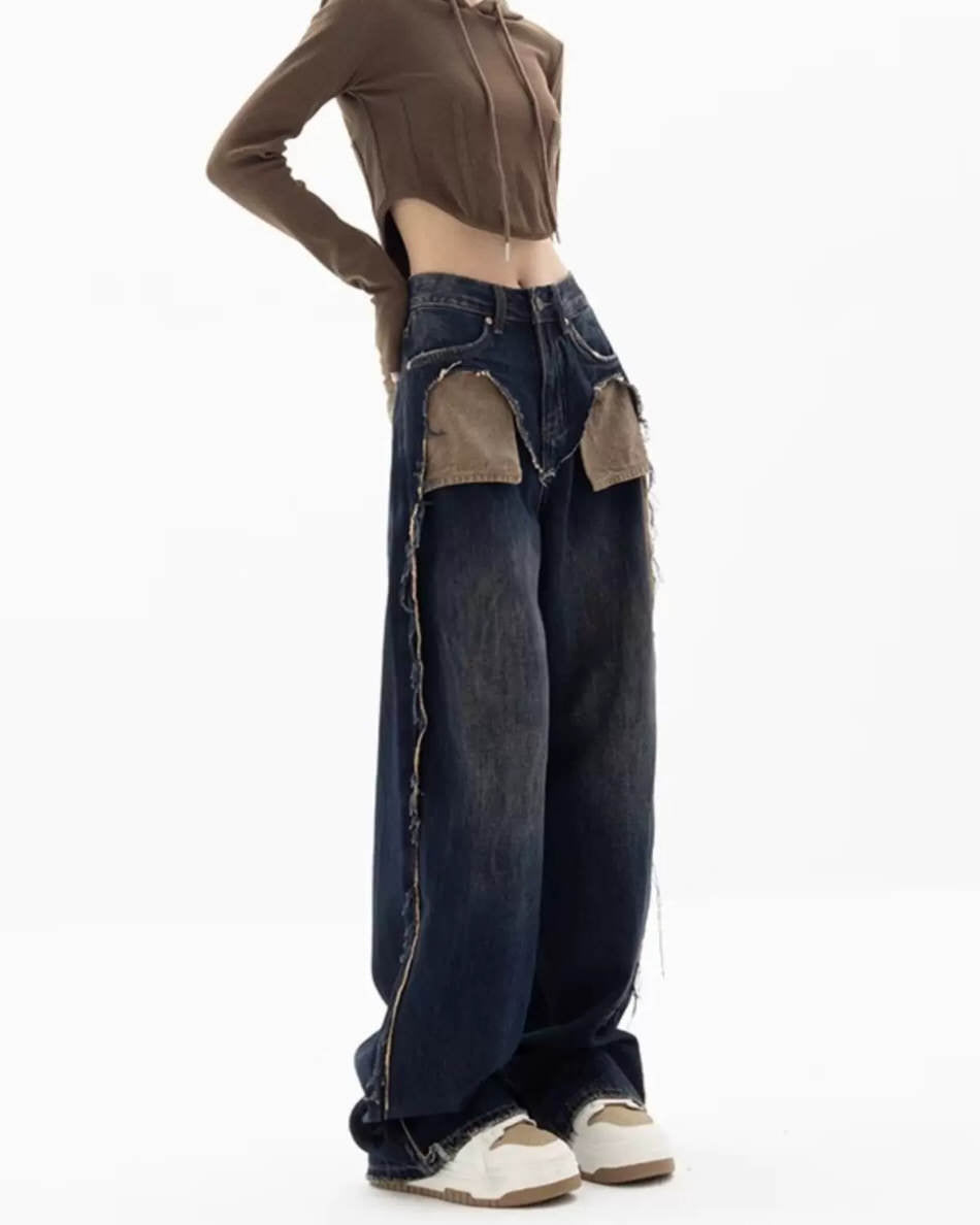VILZSTUDIOS Wide-leg jeans with contrasting front pockets and frayed details