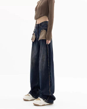 VILZSTUDIOS Wide-leg jeans with contrasting front pockets and frayed details