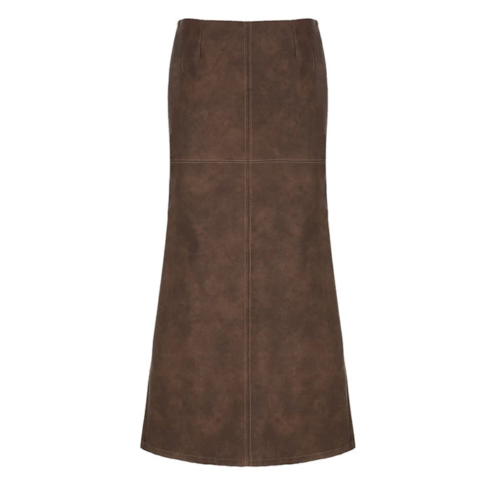 VILZSTUDIOS Rustic Cowgirl Leather Maxi Skirt