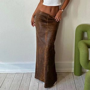 VILZSTUDIOS Rustic Cowgirl Leather Maxi Skirt