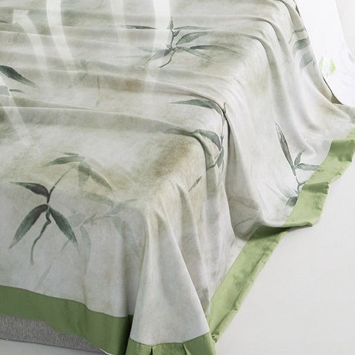 VILZSTUDIOS sage green bamboo leaf watercolor cooling sleep mat with wide green border