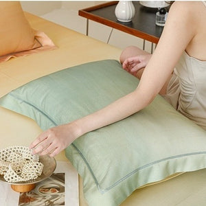 VILZSTUDIOS sage green bamboo leaf watercolor cooling sleep mat with wide green border