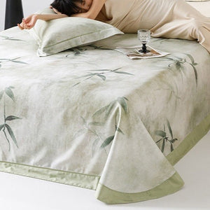 VILZSTUDIOS sage green bamboo leaf watercolor cooling sleep mat with wide green border