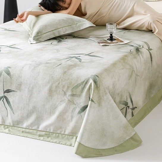 VILZSTUDIOS sage green bamboo leaf watercolor cooling sleep mat with wide green border