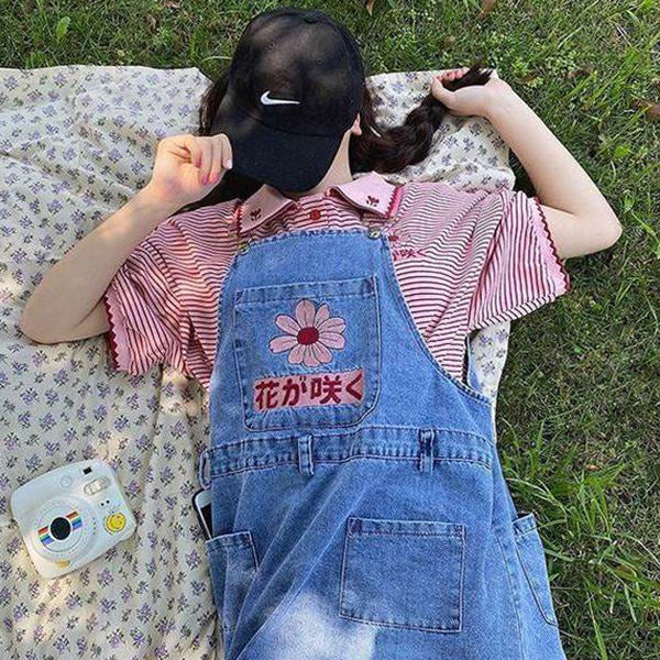 VILZSTUDIOS Sakura stitch dungaree shorts for streetwear fashion