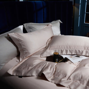 VILZSTUDIOS blush pink, silver gray or champagne gold jacquard duvet cover set with wide satin borders