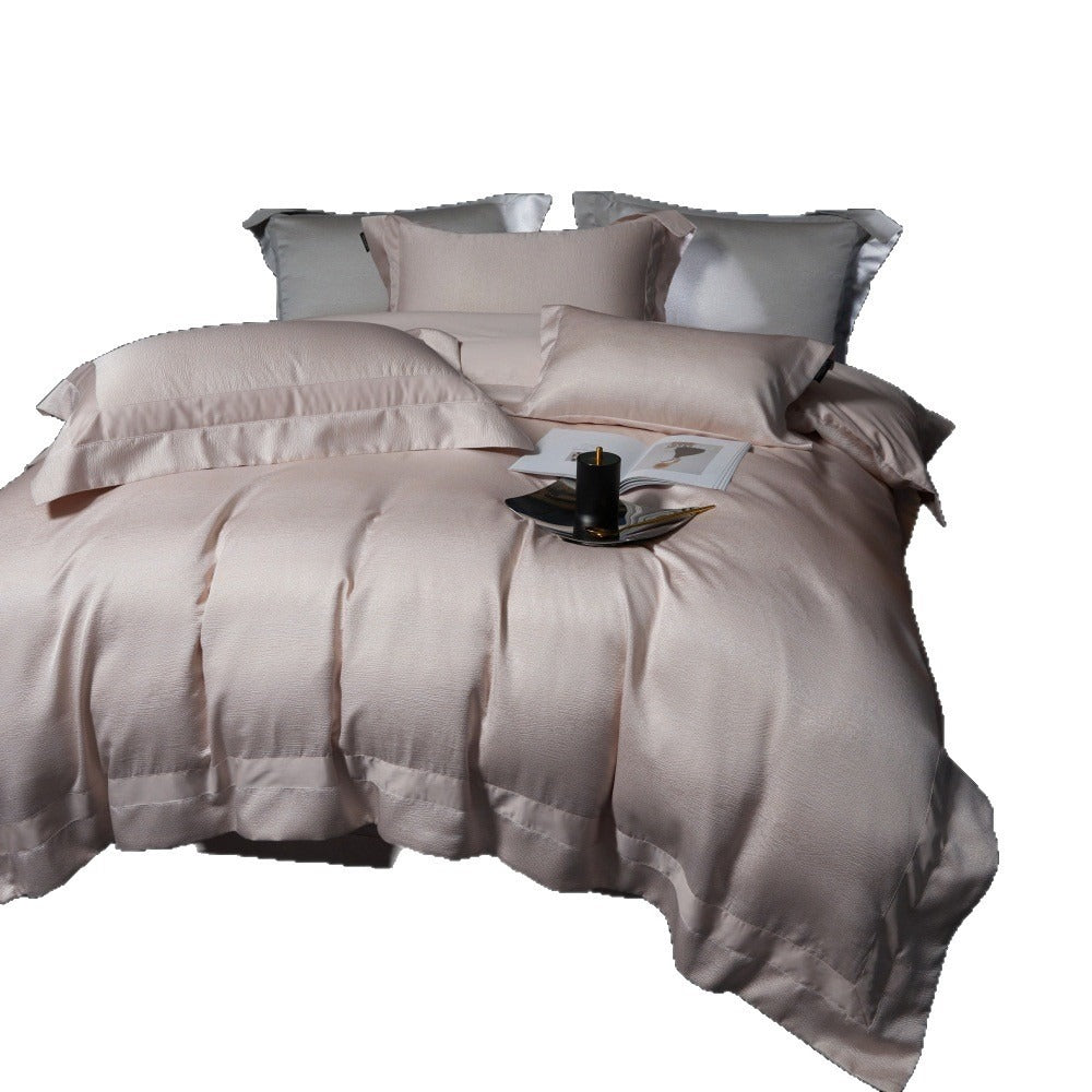 VILZSTUDIOS blush pink, silver gray or champagne gold jacquard duvet cover set with wide satin borders