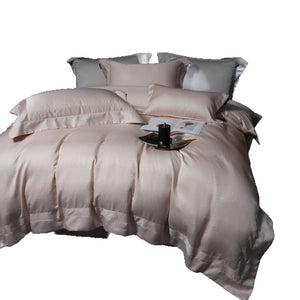 VILZSTUDIOS blush pink, silver gray or champagne gold jacquard duvet cover set with wide satin borders