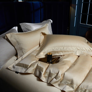 VILZSTUDIOS blush pink, silver gray or champagne gold jacquard duvet cover set with wide satin borders