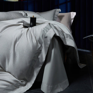 VILZSTUDIOS blush pink, silver gray or champagne gold jacquard duvet cover set with wide satin borders