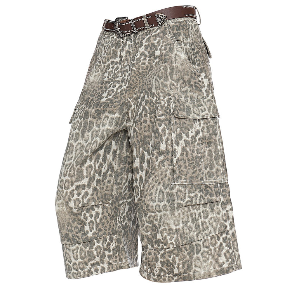 VILZSTUDIOS Leopard print cargo shorts for streetwear fashion