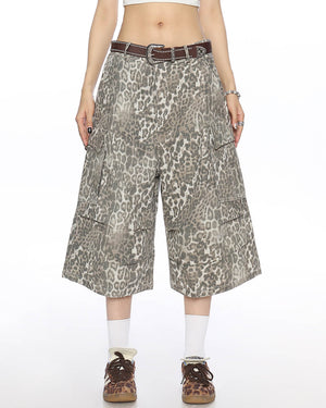VILZSTUDIOS Leopard print cargo shorts for streetwear fashion