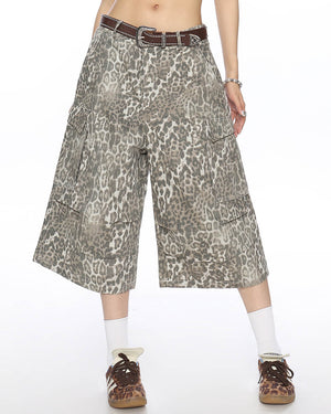 VILZSTUDIOS Leopard print cargo shorts for streetwear fashion