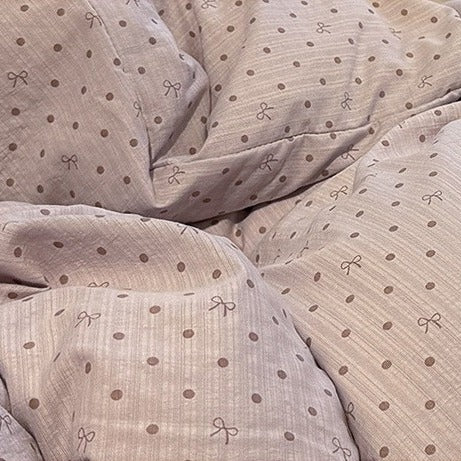 VILZSTUDIOS navy, cream and pastel bedding set with floral or bow-dot patterns and scalloped cream-white lace trim