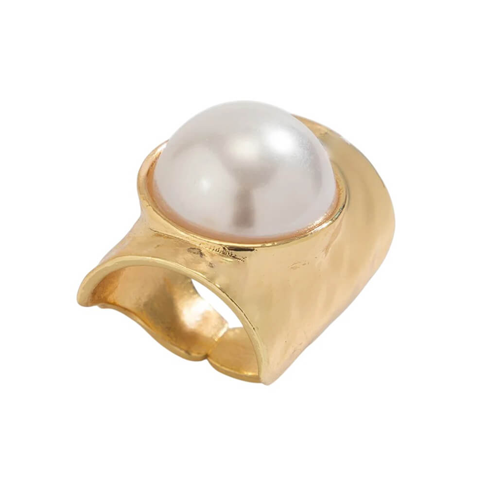 VILZSTUDIOS Pearl chunky ring with sculpted metal band
