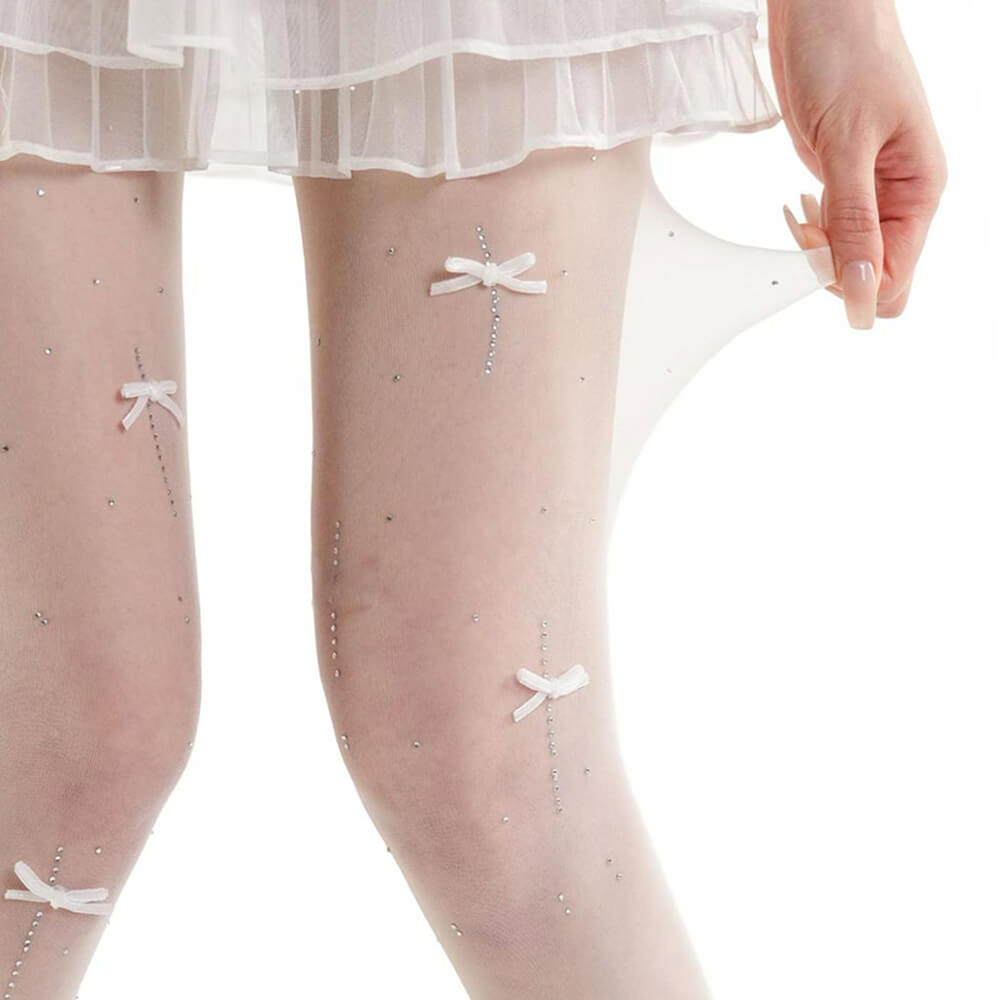 VILZSTUDIOS Stylish sheer tights with dragonfly and rhinestone design