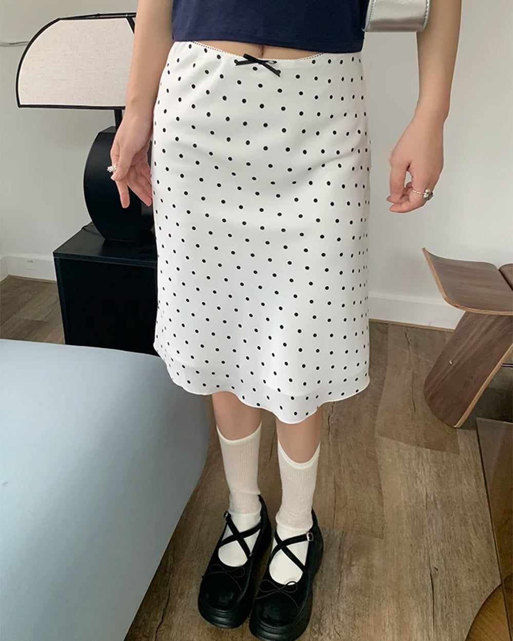 VILZSTUDIOS Silky Polka Dot Midi Skirt product image