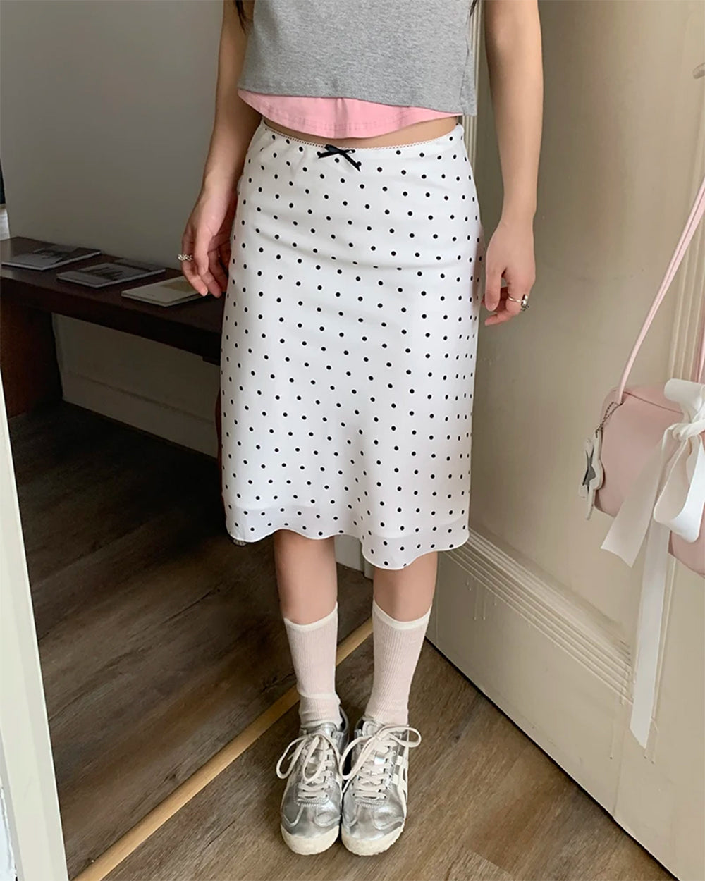 VILZSTUDIOS Silky Polka Dot Midi Skirt product image