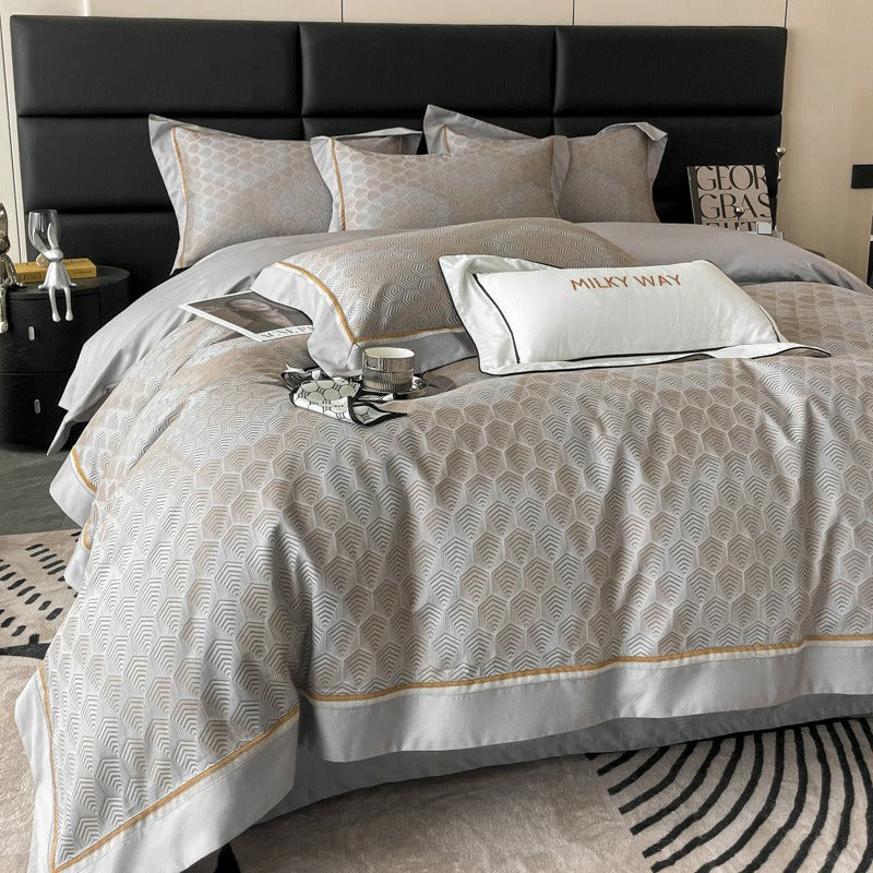 Silver Fan Jacquard Duvet Cover Set