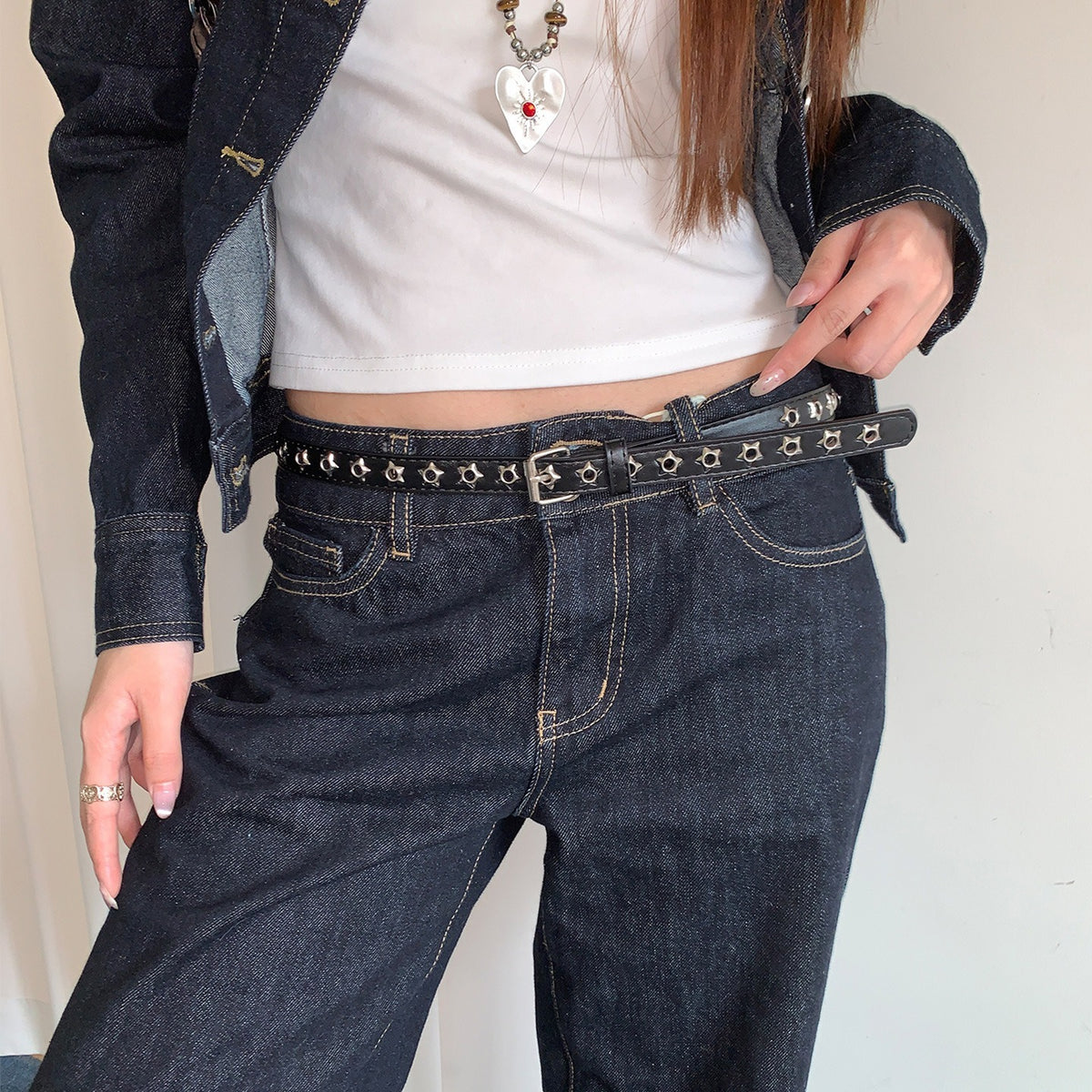 VILZSTUDIOS black silver star studded buckle belt