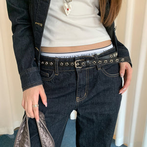 VILZSTUDIOS black silver star studded buckle belt