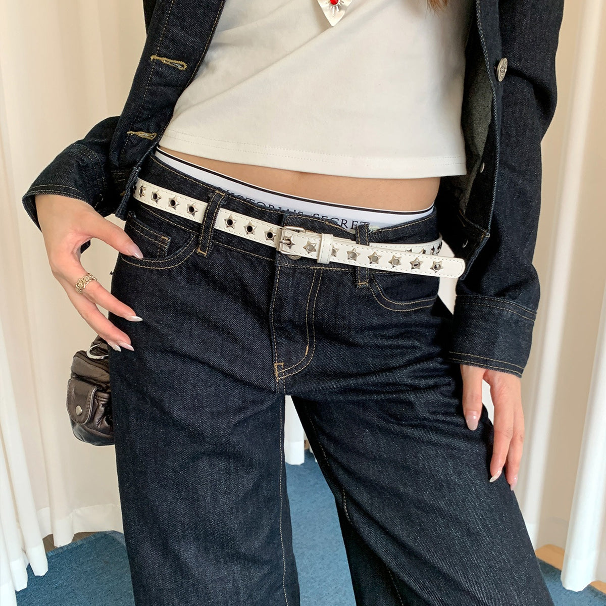 VILZSTUDIOS black silver star studded buckle belt
